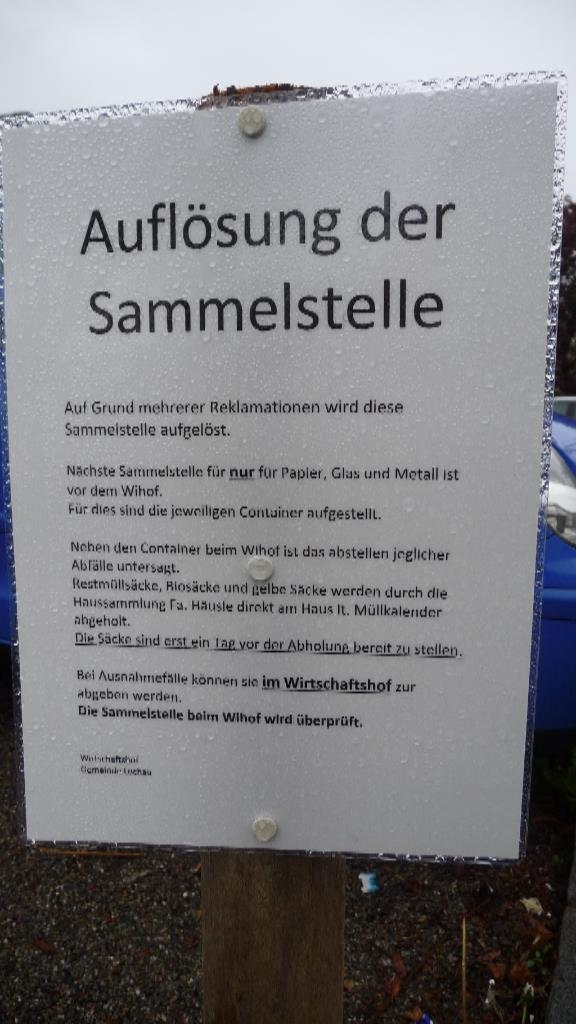 Auflassung einer Müllsammelstelle