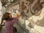 Bild: Ein Restaurator bemüht sich um die Erhaltung der einzigartigen Fassade des Gasthof Lingg in Feldkirch. Bild: Ein Restaurator bemüht sich um die Erhaltung der einzigartigen Fassade des Gasthof Lingg in Feldkirch.
