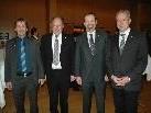 (v.l.) Bürgermeister AmKumma unter sich: Fritz Maierhofer, Werner Huber, Rainer Siegele und Gottfried Brändle im Foyer der Kulturbühne