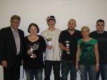 NAbg Bernhard Themssel mit den Gewinnern des RFJ-Bowlingabends Fabian Fetz, Jessica Bereuter und Manuel Prantl sowie die RFJ-Landesobfrau Nicole Hosp und Hohenems RFJ-Obmann Marc Dold