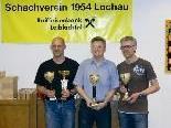 Siegerfoto mit Peter Mittelberger (Vereinsmeister), Dietmar Heilinger (Turniersieger) und Reinhard Forster, von links.
