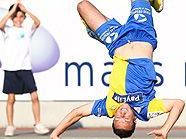 Rade Djokic feiert sein erstes Tor auf der Hohen Warte Rade Djokic feiert sein erstes Tor auf der Hohen Warte