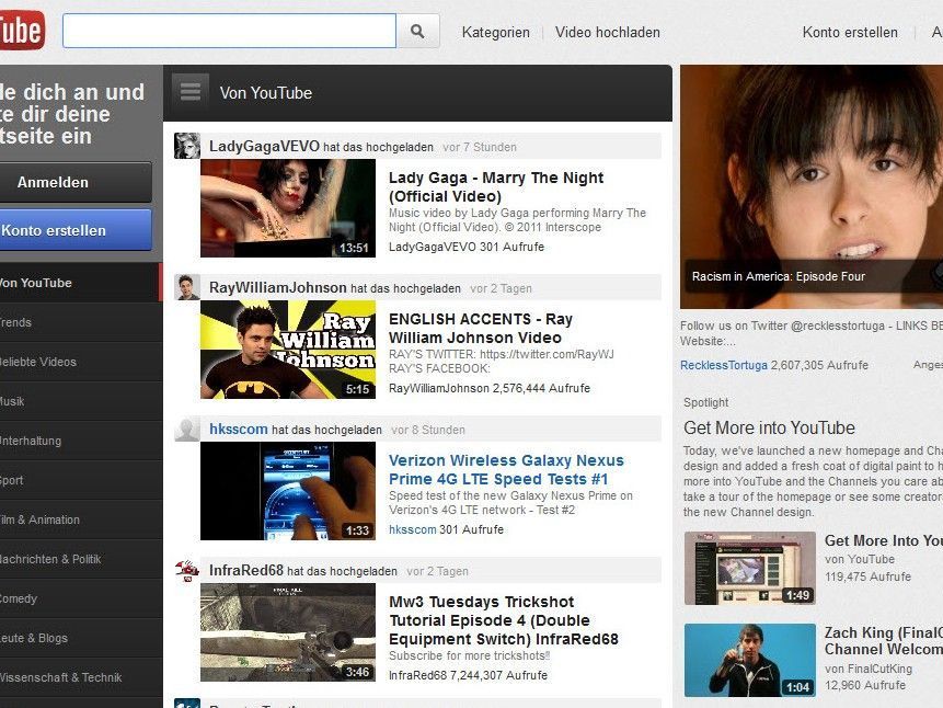 Die Oberfläche von YouTube wirkt nun aufgeräumter. Die Oberfläche von YouTube wirkt nun aufgeräumter.