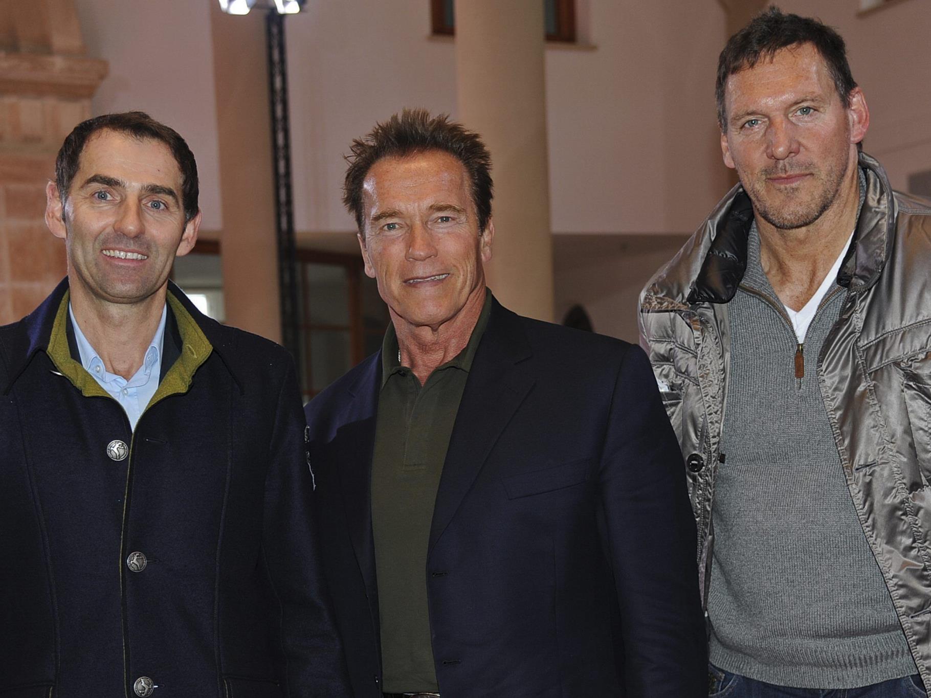 Arnold Schwarzenegger und Ralf Möller (re) bei einem Empfang von Veuve Clicquot am Freitag.