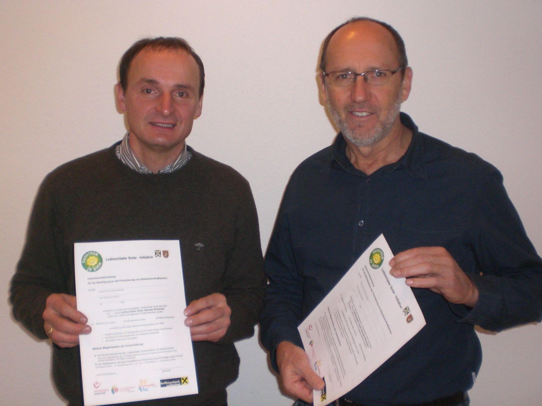 Die Bürgermeister Xaver Sinz und Alfons Rädler laden zur Leiblachtaler Solarinitiative.