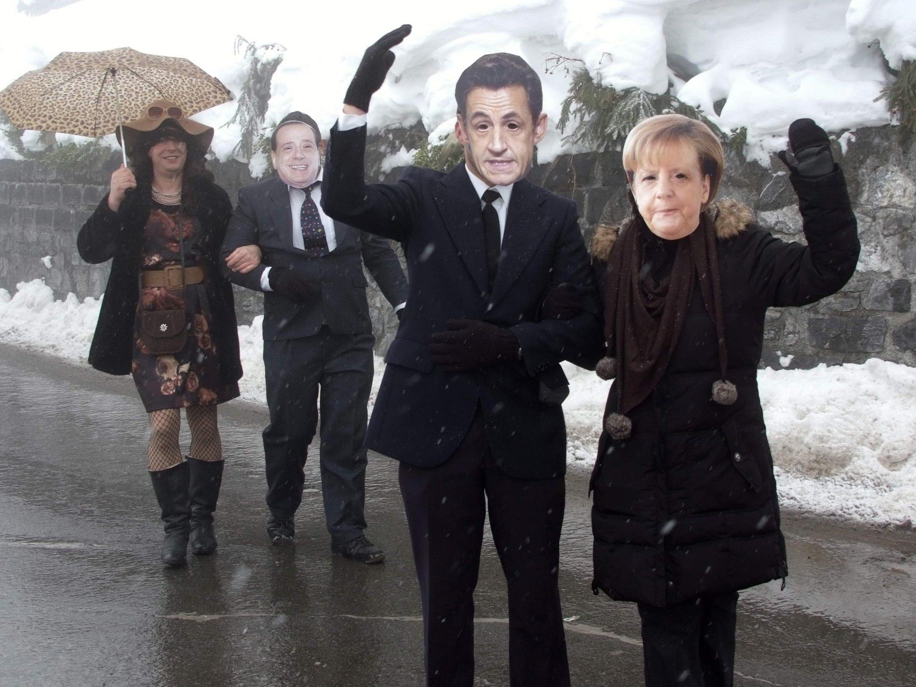 Hoher Staatsbesuch in Raggal: Nicolas Sarkozy und Angela Merkel.