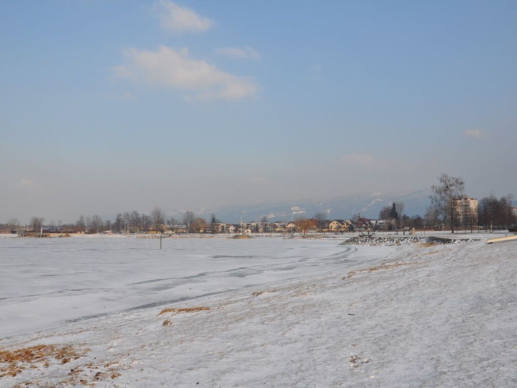 Die Eisfläche in der Harder Bucht verdickte in den vergangenen Tage.