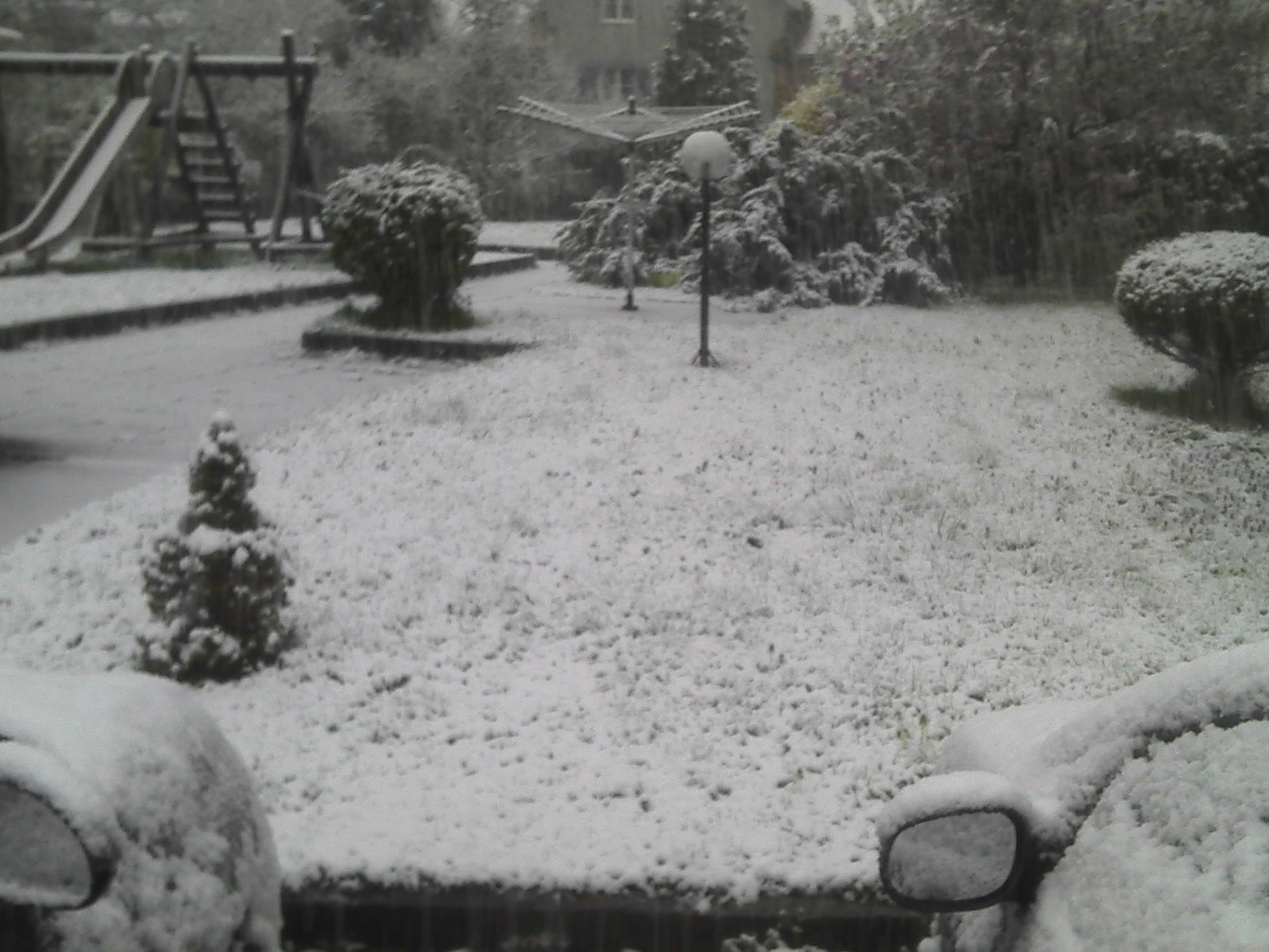 Schnee am Ostersonntag Morgen in Dornbirn.