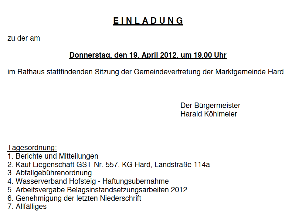 Die Gemeindevertretungssitzung ist öffentlich. Die Gemeindevertretungssitzung ist öffentlich.