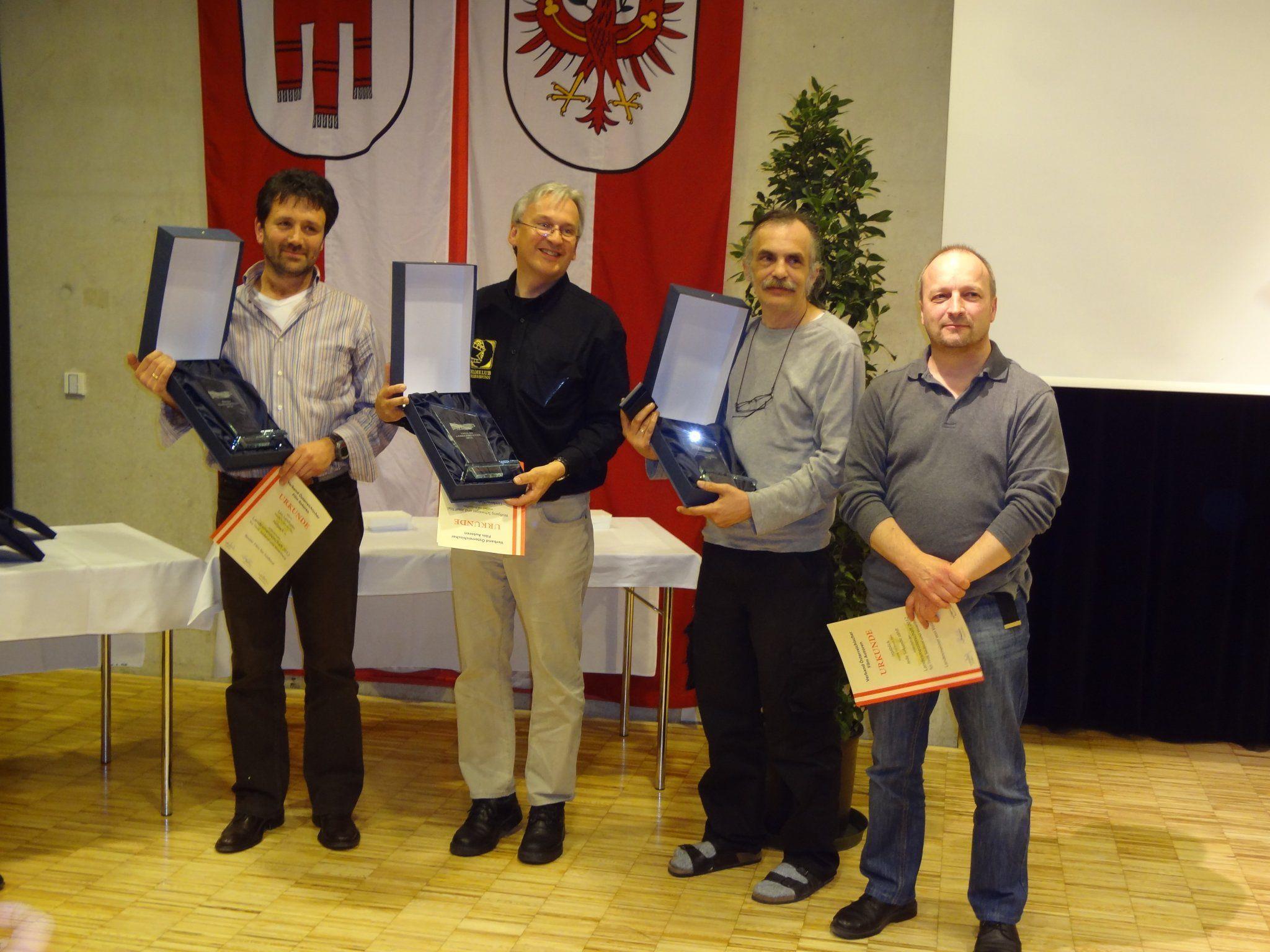 Foto von links: Leo Lanthaler, LM von Südtirol Wolfgang Schwaiger, LM von Tirol Wolfgang Tschallener und Werner Fischer, LM von Vorarlberg