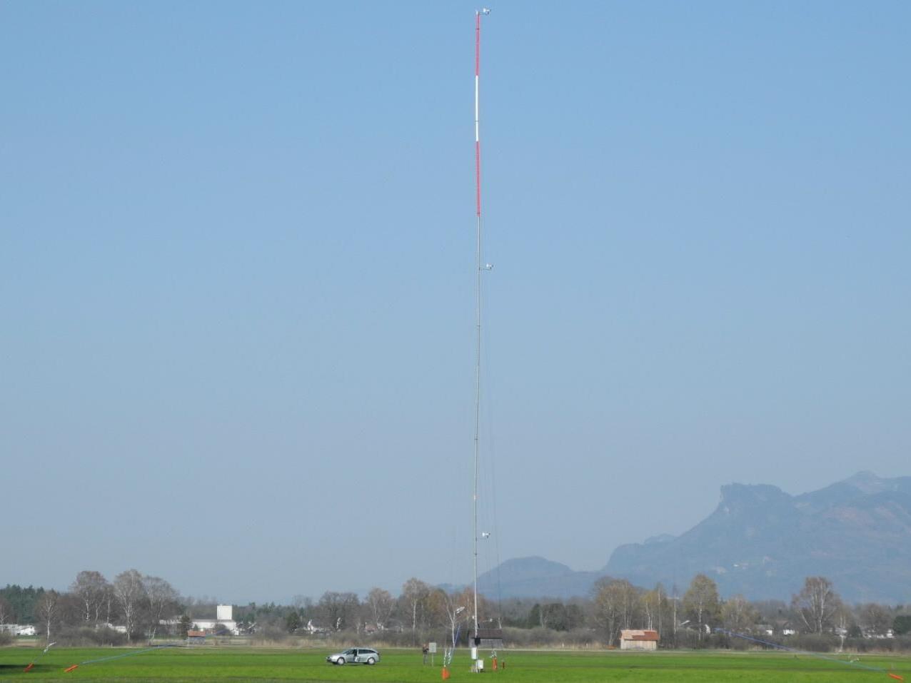 Diese 50 Meter hohe Mast mit dem notwendigen technischen Gerät misst die Windgeschwindigkeiten im Ruggeller Riet
