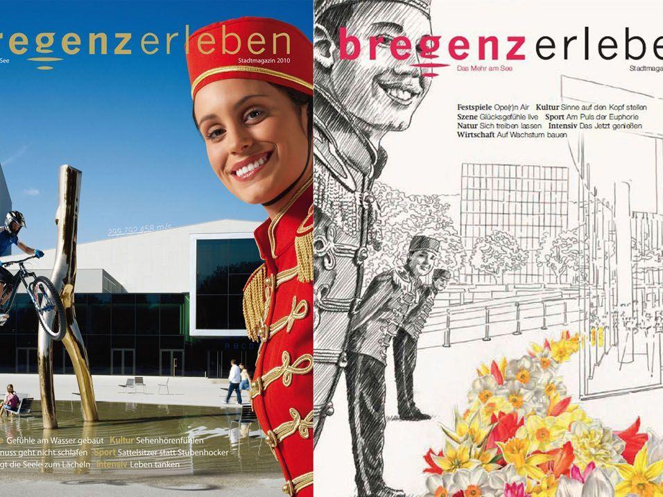 Die Titelseiten des Stadtmagazins "bregenzerleben" von 2009 bis 2012.