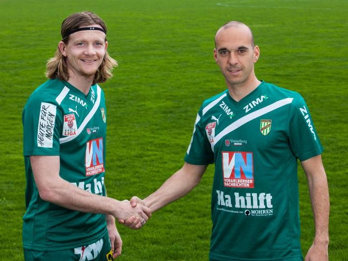 Die Austria-Kicker Sascha Boller und Harald Dürr freuen sich auf das Derby gegen Altach. Die Austria-Kicker Sascha Boller und Harald Dürr freuen sich auf das Derby gegen Altach.