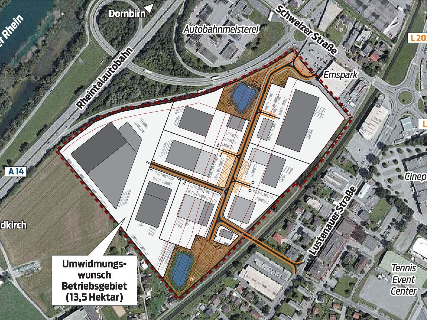 Das geplante Betriebsgebiet liegt direkt an der A14 und daher mit idealer Verkehrsanbindung. Das geplante Betriebsgebiet liegt direkt an der A14 und daher mit idealer Verkehrsanbindung.