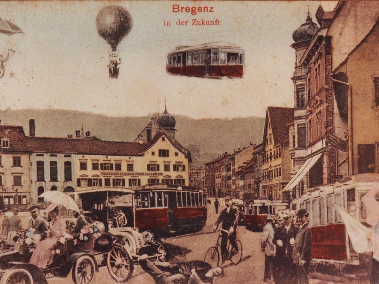 Bregenz in der (Verkehrs-)Zukunft: die Straßenbahn ist Vision geblieben, die Seilschwebebahn auf den Pfänder 1927 Wirklichkeit geworden.