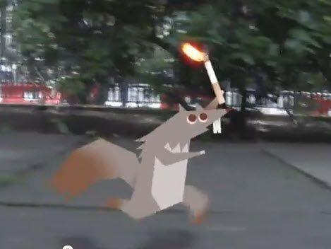 Eichhörnchen trägt "Olympisches Feuer" durch London.