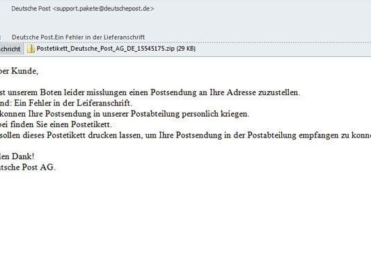 Trojaner-Angriff mit Betreff "Deutsche Post.Ein Fehler in der Lieferanschrift". Trojaner-Angriff mit Betreff "Deutsche Post.Ein Fehler in der Lieferanschrift".