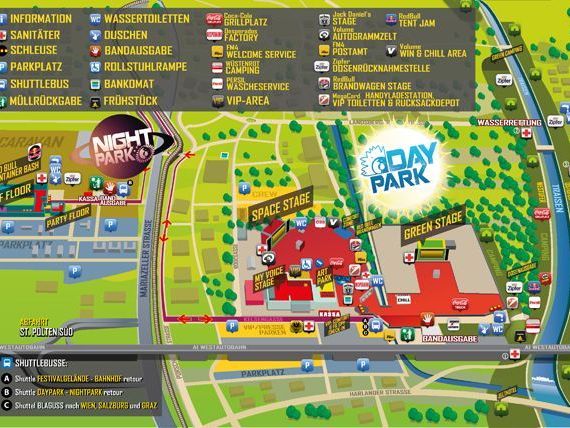 Der Plan für das Frequency Festival in St. Pölten im Green Park Der Plan für das Frequency Festival in St. Pölten im Green Park