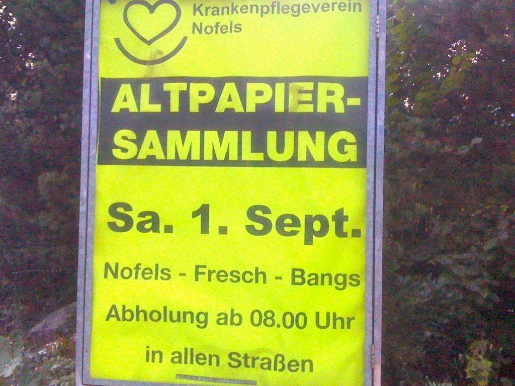 Am Samstag, 1. September sammelt der Krankenpflegeverein Nofels wieder fleißig Altpapier