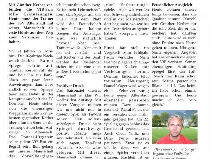 Saisonauftakt in der Landesliga für den VfB Hohenems am Sa. 11. August um 17:00 Uhr im Herrenriedstadion