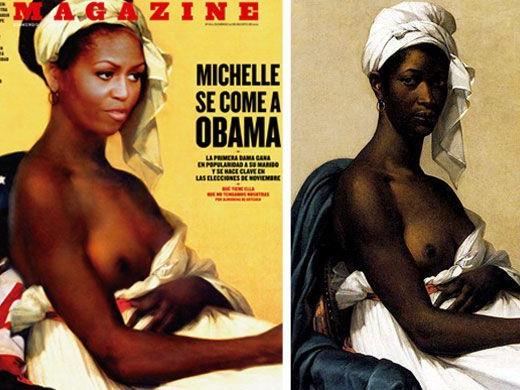 Aufregung um "barbusige" Michelle Obama: links das Magazin-Cover, rechts das Original-Bild