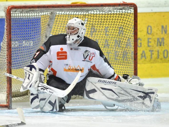 VEU Feldkirch-Goalie Lundin erhielt vier Gegentreffer. VEU Feldkirch-Goalie Lundin erhielt vier Gegentreffer.