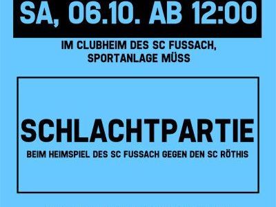 Schlachtpartie beim Heimspiel am Samstag, 6. Oktober Schlachtpartie beim Heimspiel am Samstag, 6. Oktober