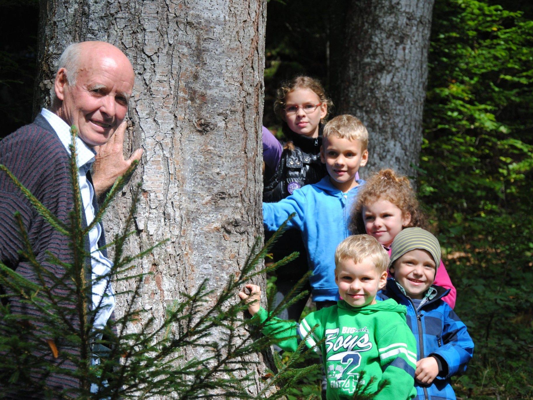 Großeltern und Enkel können gemeinsam den Lebensraum Wald entdecken.