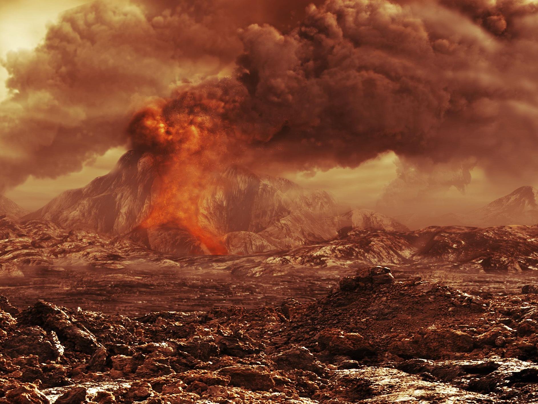 Illustration eines aktiven Vulkans auf der Venus.