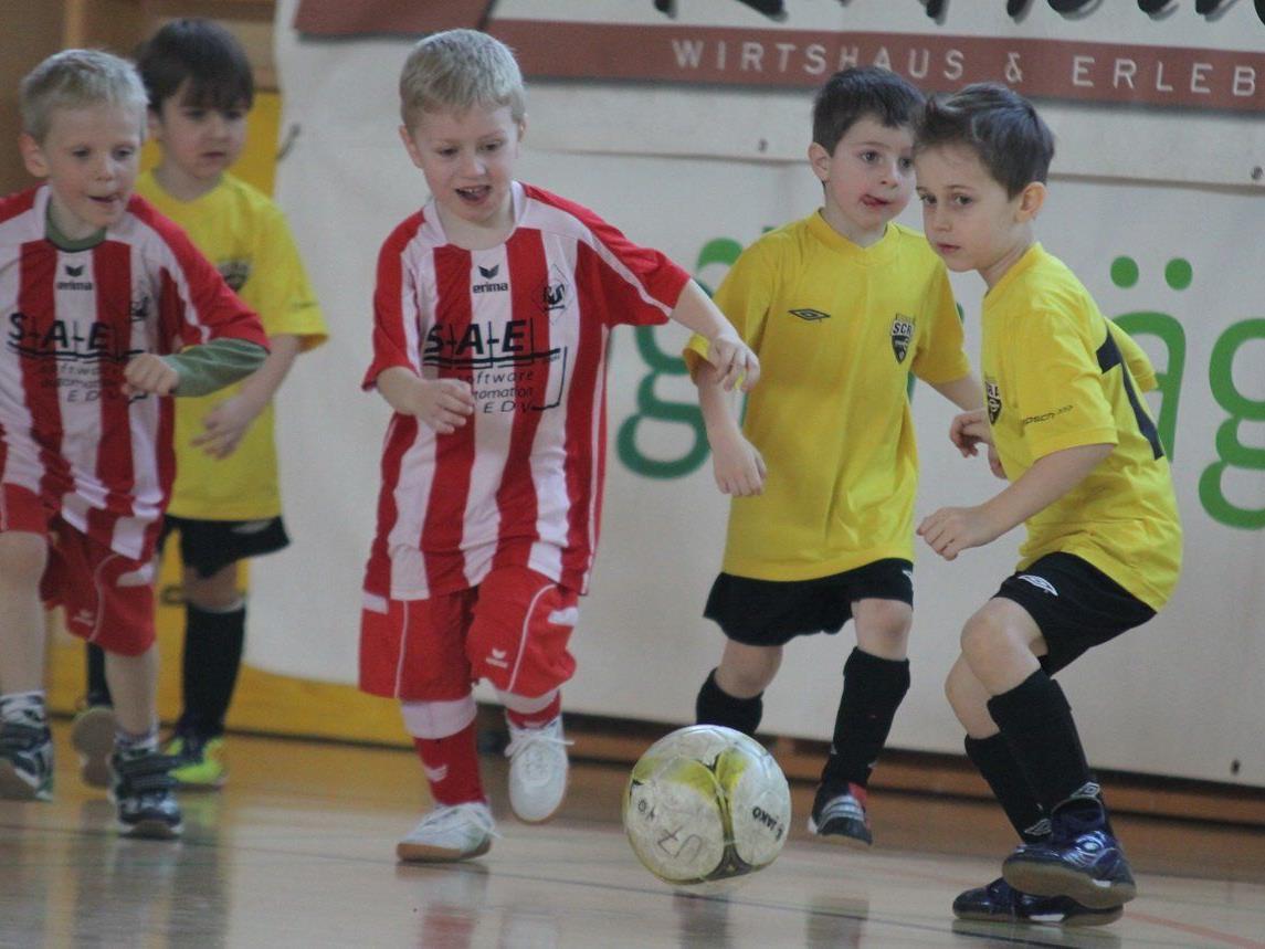 DIe Unter-8-jährigen Kicker sind am Sonntag vormittag in der Montforthalle im Einsatz.