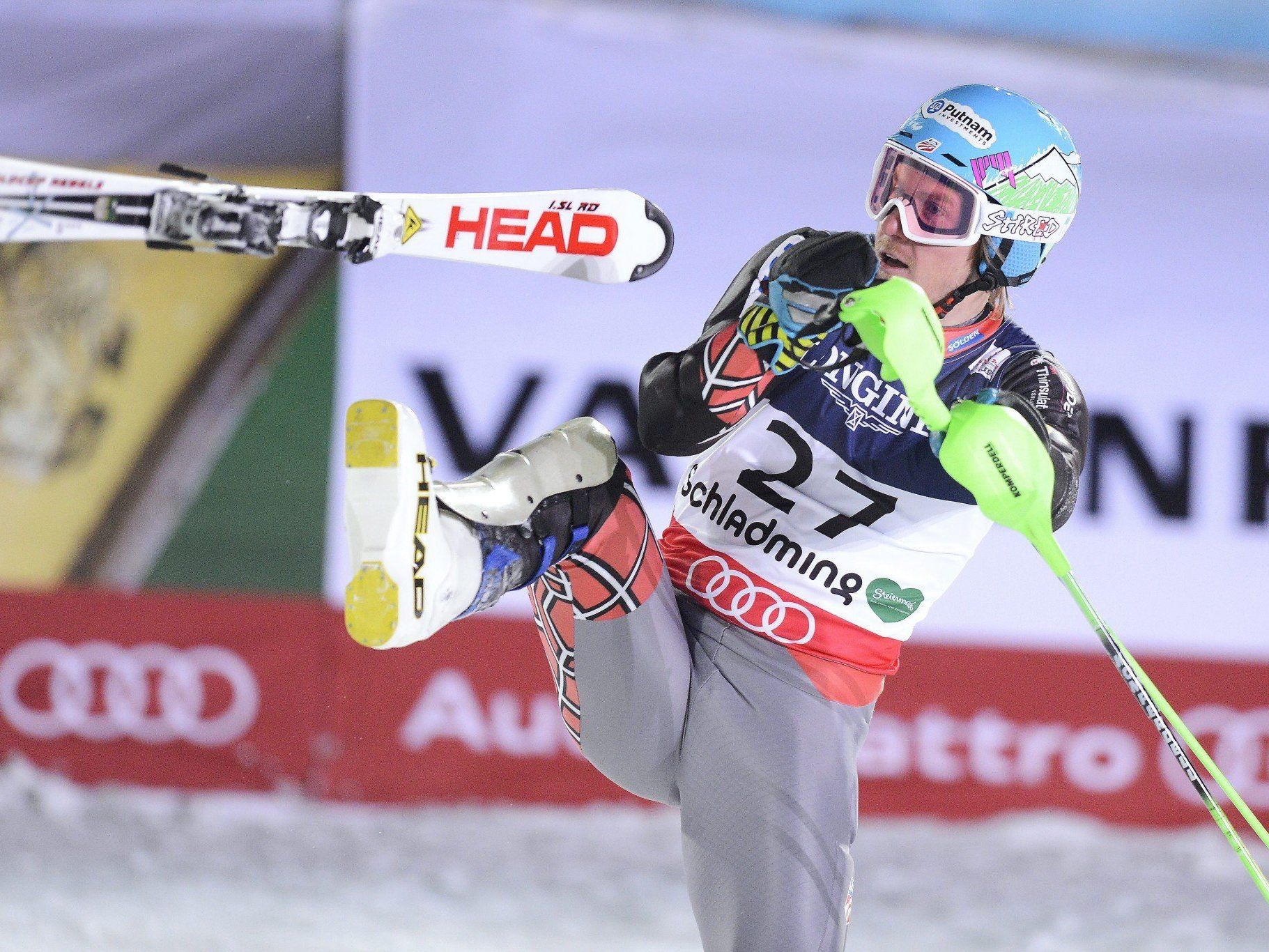 TEd Ligety jubelt nach seinem Slalom-Lauf der in zu seinem zweiten WM-Gold in Schladming führte. TEd Ligety jubelt nach seinem Slalom-Lauf der in zu seinem zweiten WM-Gold in Schladming führte.