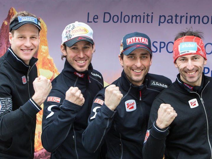 Die ÖSV Starter im Einzelbewerb (v. l. n. r.) Bernhard Gruber, Christoph Bieler, Mario Stecher und Wilhelm Denifl Die ÖSV Starter im Einzelbewerb (v. l. n. r.) Bernhard Gruber, Christoph Bieler, Mario Stecher und Wilhelm Denifl
