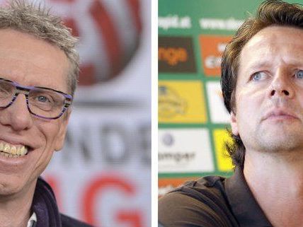 Peter Stöger und Peter Schöttel ließen sich im Hinblick auf das Derby nicht in die Karten blicken Peter Stöger und Peter Schöttel ließen sich im Hinblick auf das Derby nicht in die Karten blicken