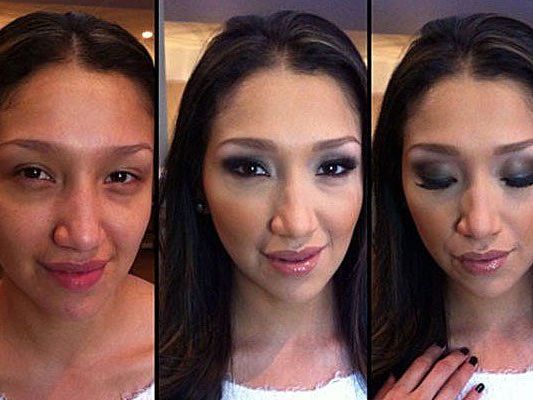 Pornostar Vicky Chase vor und nach dem Make-up von Melissa Murphy. Pornostar Vicky Chase vor und nach dem Make-up von Melissa Murphy.