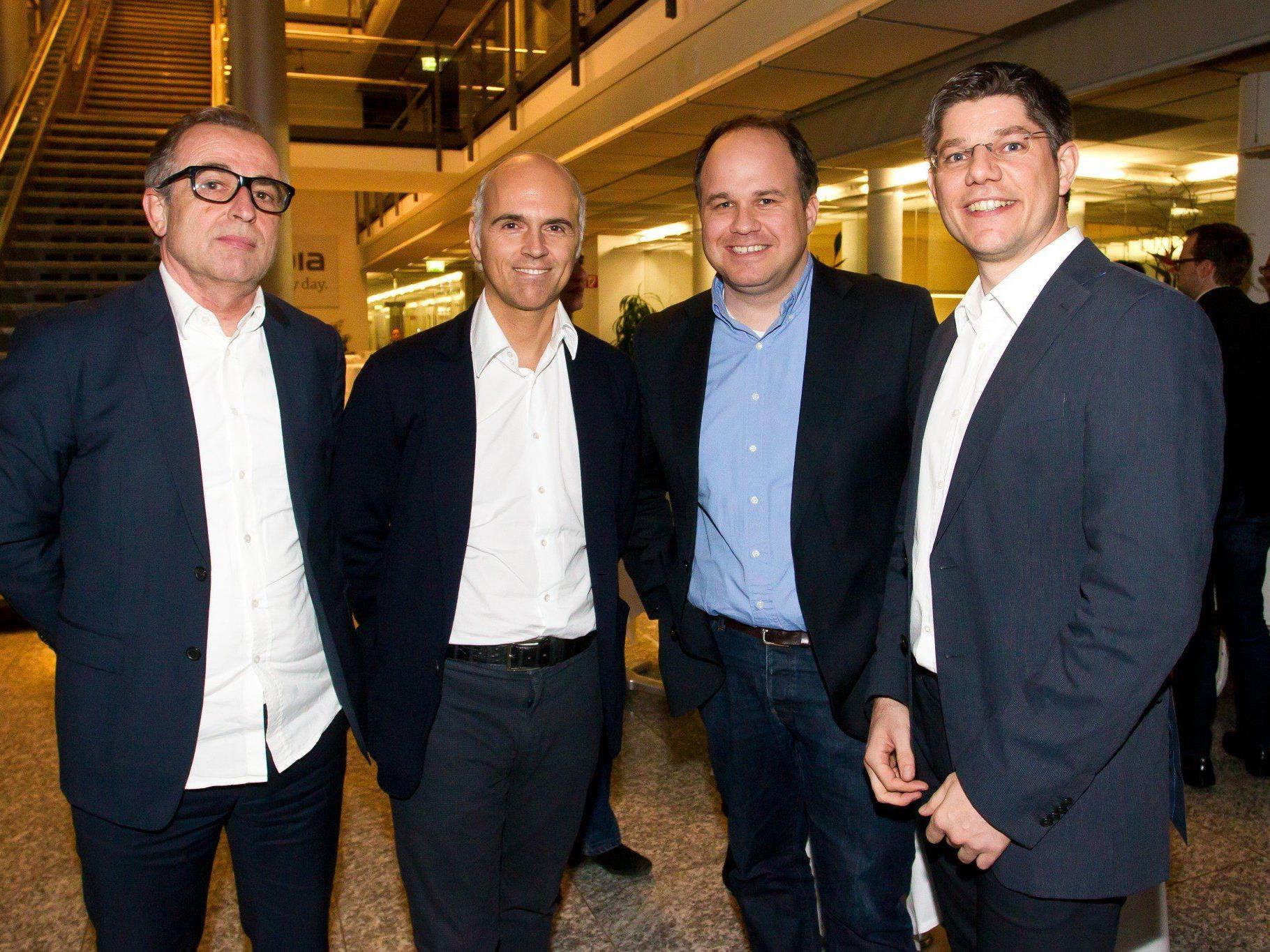 Gerard Hann (VN Key Account), Rudi Kobza (Lowe GGK), Gerold Riedmann (Russmedia) und AdWin-Organisator Simon Ender (v. l.).