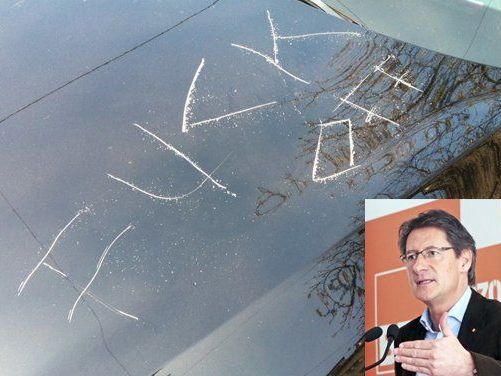 Josef Buchers Auto wurde Opfer eines Vandalenaktes. Josef Buchers Auto wurde Opfer eines Vandalenaktes.