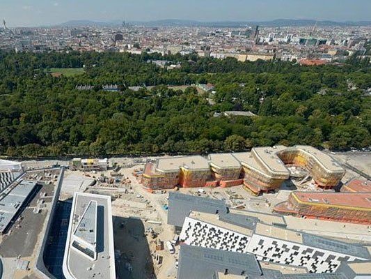 Das neue Stadtviertel in Leopoldstadt - im Vordergrund die neue WU Das neue Stadtviertel in Leopoldstadt - im Vordergrund die neue WU