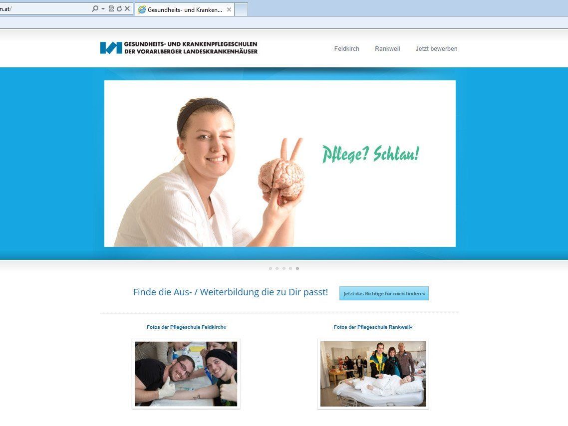 Die neue Webseite der Krankenpflegeschulen Feldkirch und Rankweil bietet alle Infos rund um den Pflegeberuf. Die neue Webseite der Krankenpflegeschulen Feldkirch und Rankweil bietet alle Infos rund um den Pflegeberuf.