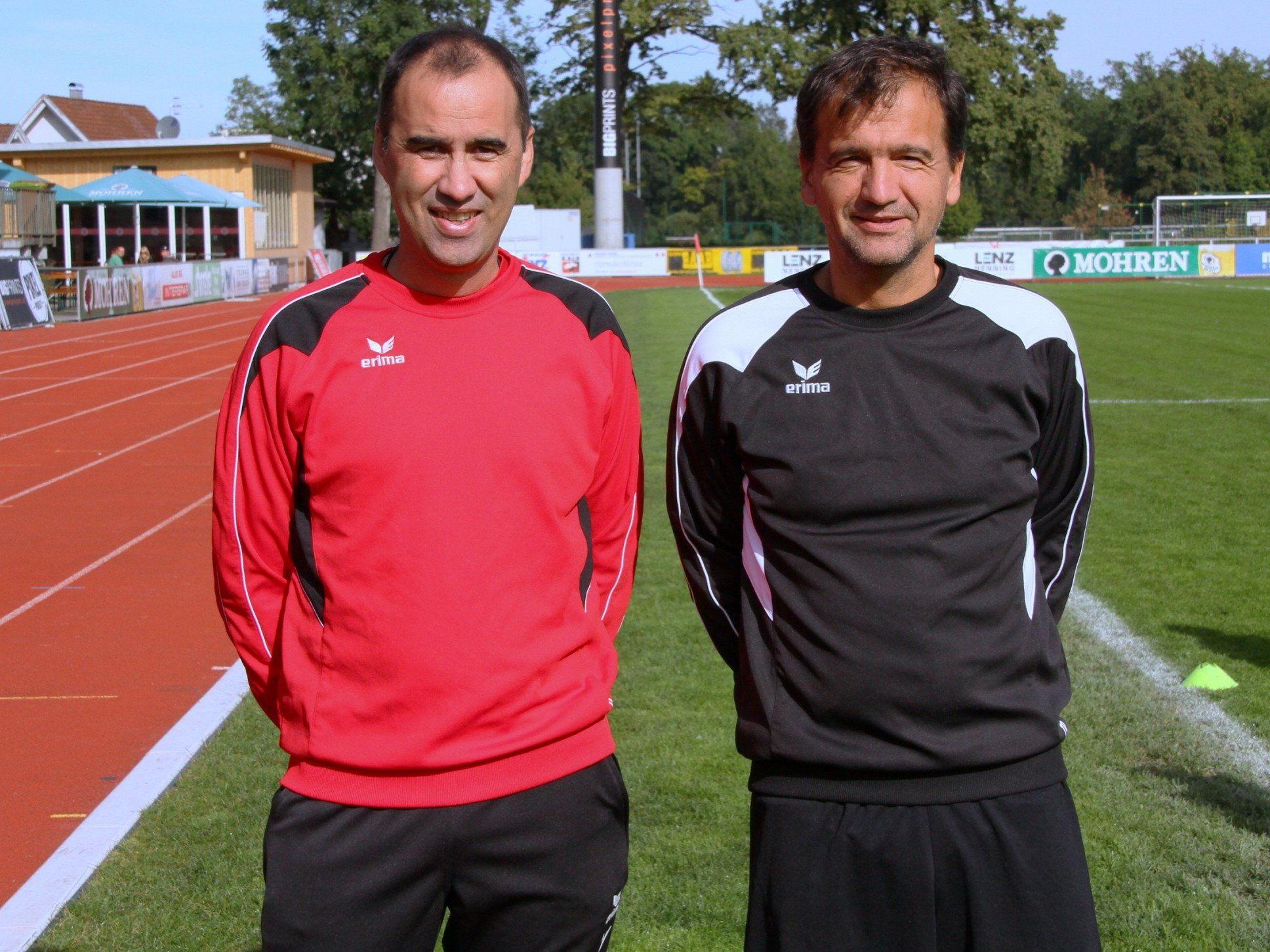 Das neue Trainerduo beim FC Dornbirn: Peter Jakubec und Cotrainer Hans Peter Pircher geben ihr Debüt.
