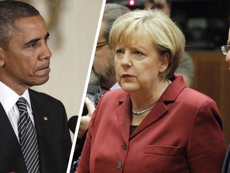 Merkel und Hollande sollen die europäische "Speerspitze" gegen Obama sein. Merkel und Hollande sollen die europäische "Speerspitze" gegen Obama sein.