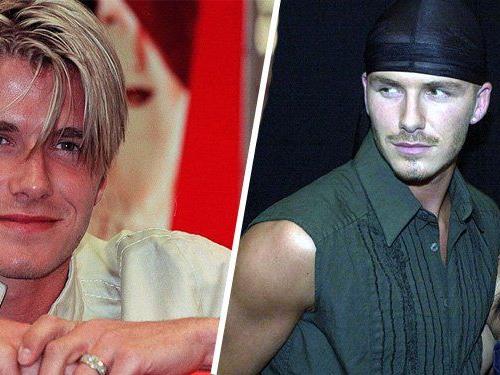 David Beckham in jungen Jahren und mit seiner Frau Victoria "Posh Spice" Beckham.