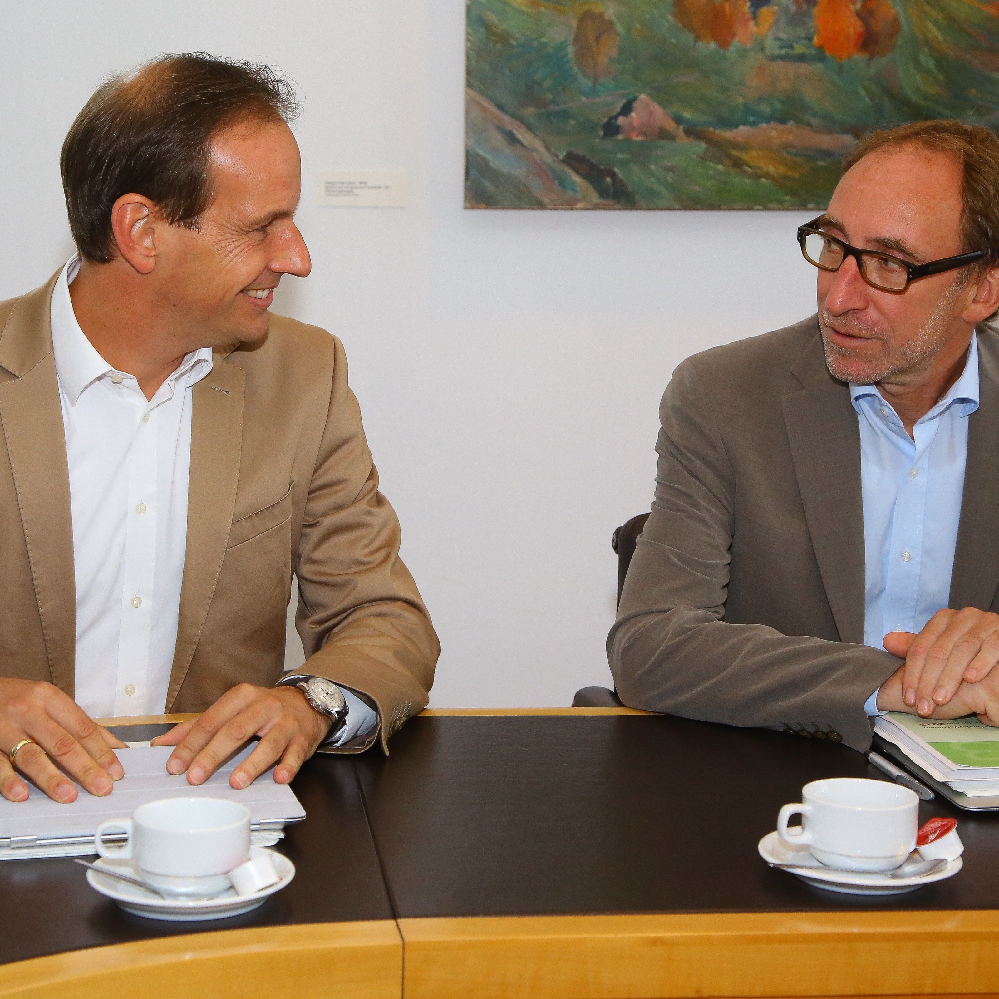 Dieter Egger und Grünen-Landeschef Rauch bei den Budgetverhandlungen 2014. Dieter Egger und Grünen-Landeschef Rauch bei den Budgetverhandlungen 2014.