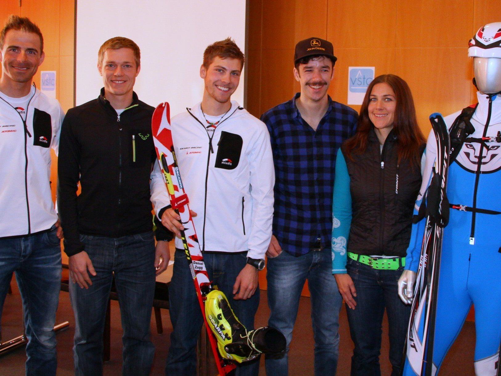 Die fünf Topathleten im Skibergsteigen: Michaela Feurle, Daniel Zugg, Johannes Graf, Patrick Innerhofer, Martin Hämmerle.