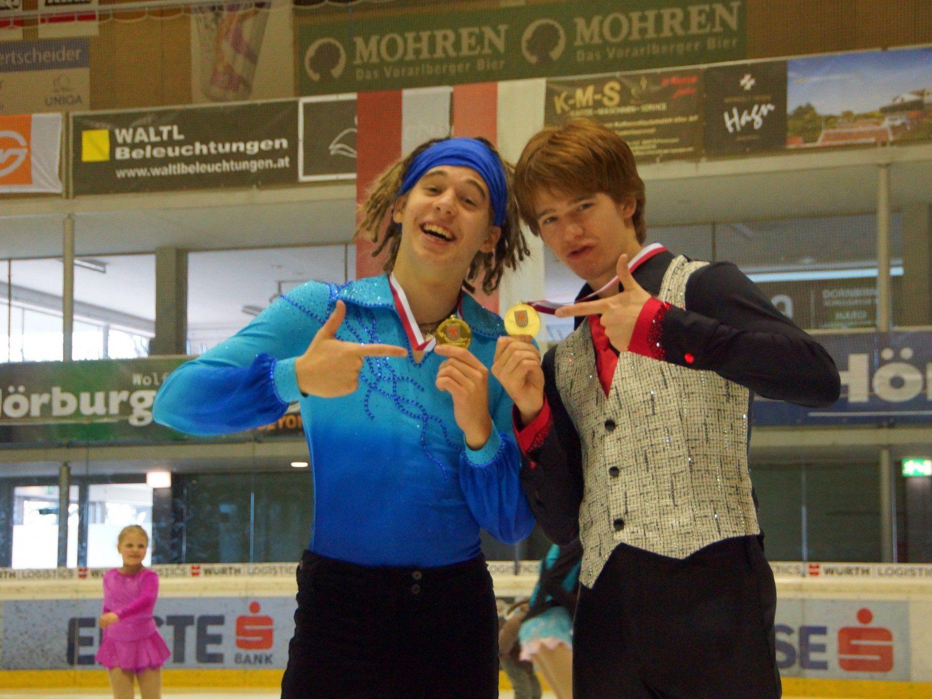 Brüderpaar Simon Gabriel und Rafael Ionian holten sich den Landesmeistertitel im Eiskunstlauf.