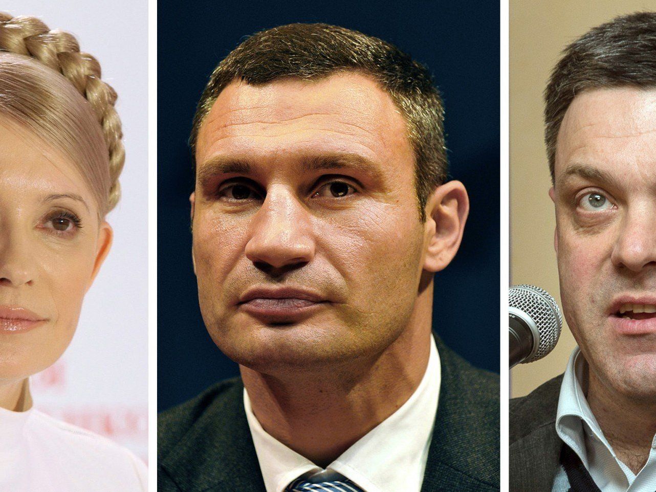 Das Bild zeigt die ukrainischen Politiker Julia Timoschenko, Vitali Klitschko und Oleg Tjagnibok. Das Bild zeigt die ukrainischen Politiker Julia Timoschenko, Vitali Klitschko und Oleg Tjagnibok.