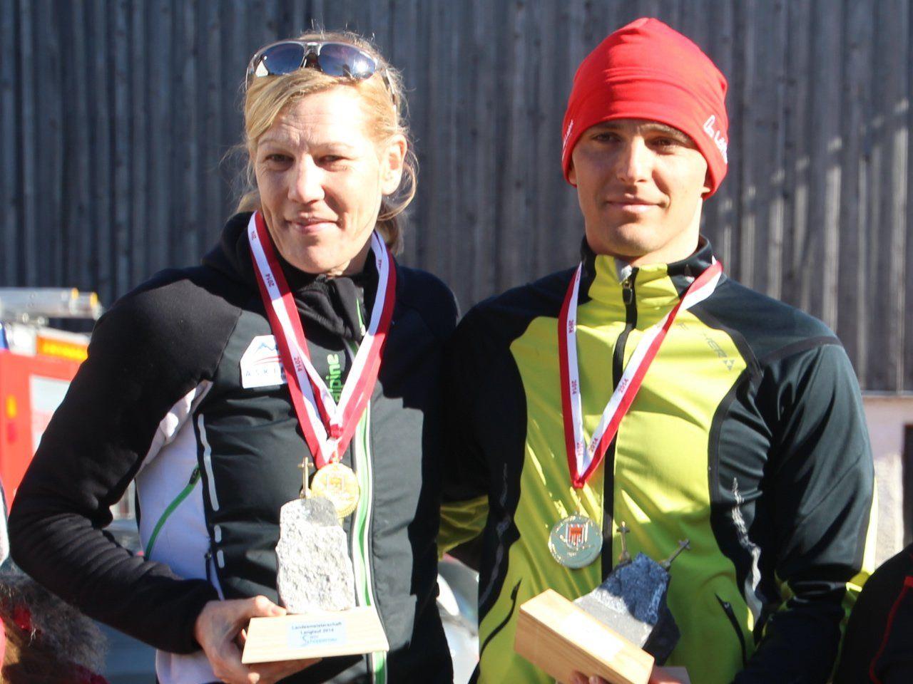 Dagmar Fink und die beiden Sutter holten sich den Landesmeistertitel im Langlauf in Schoppernau.
