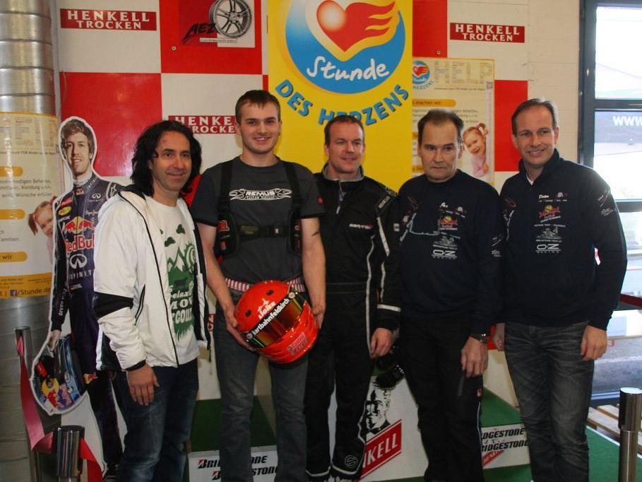 Die Organisatoren Joe Dür mit Egon Allgäuer, dem Motorsport-Ass Sandro Bickel und FP Klubobmann Dieter Egger.