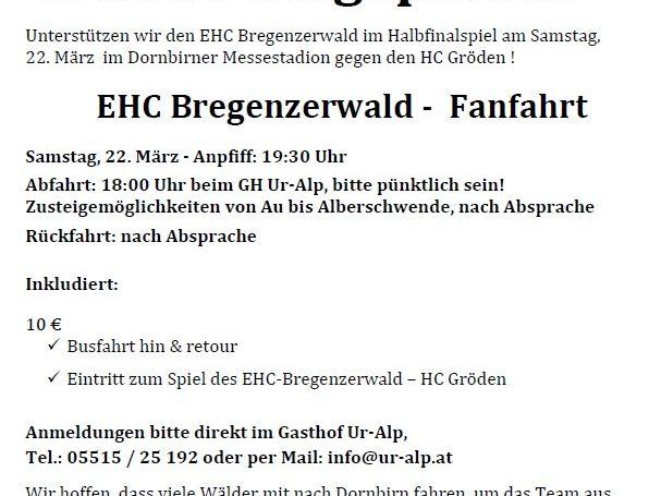Ur-Alp EHC Fanfahrt, Samstag 22. März, Abfahrt 18 Uhr Ur-Alp EHC Fanfahrt, Samstag 22. März, Abfahrt 18 Uhr