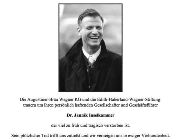 Augustiner-Brauerei-Chef Jannik Inselkammer in Kanada tödlich verunglückt. Augustiner-Brauerei-Chef Jannik Inselkammer in Kanada tödlich verunglückt.
