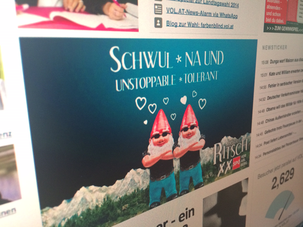 Schwule Zwerge auf Internet-Sujets der SPÖ-Kampagne. Schwule Zwerge auf Internet-Sujets der SPÖ-Kampagne.